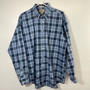 L.L. Bean Mens button down, Large, Blue with red stripe, U.S. Navy Tartan Plaid